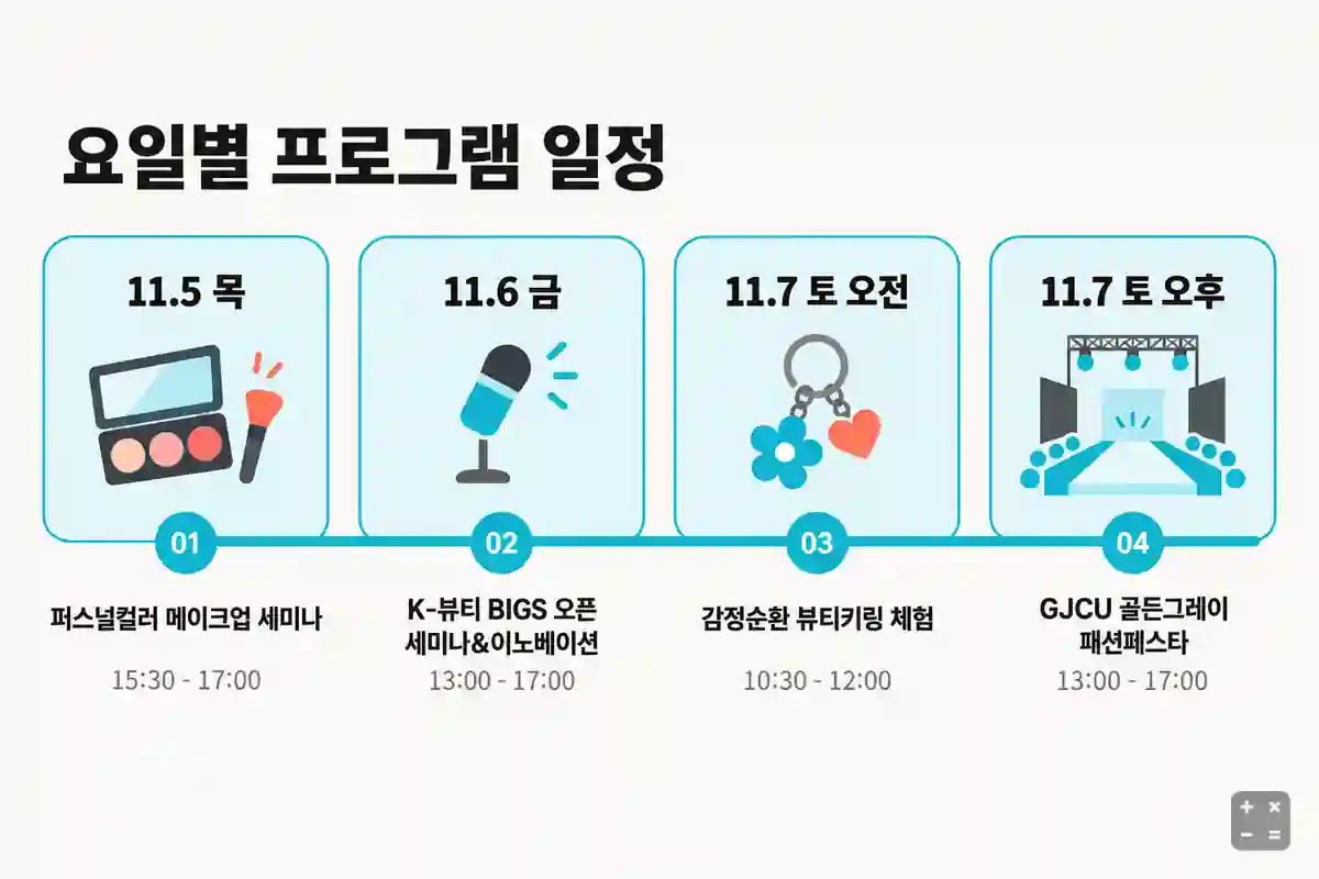11월 5일부터 7일까지 요일별 뷰티썸 수원 프로그램 일정
