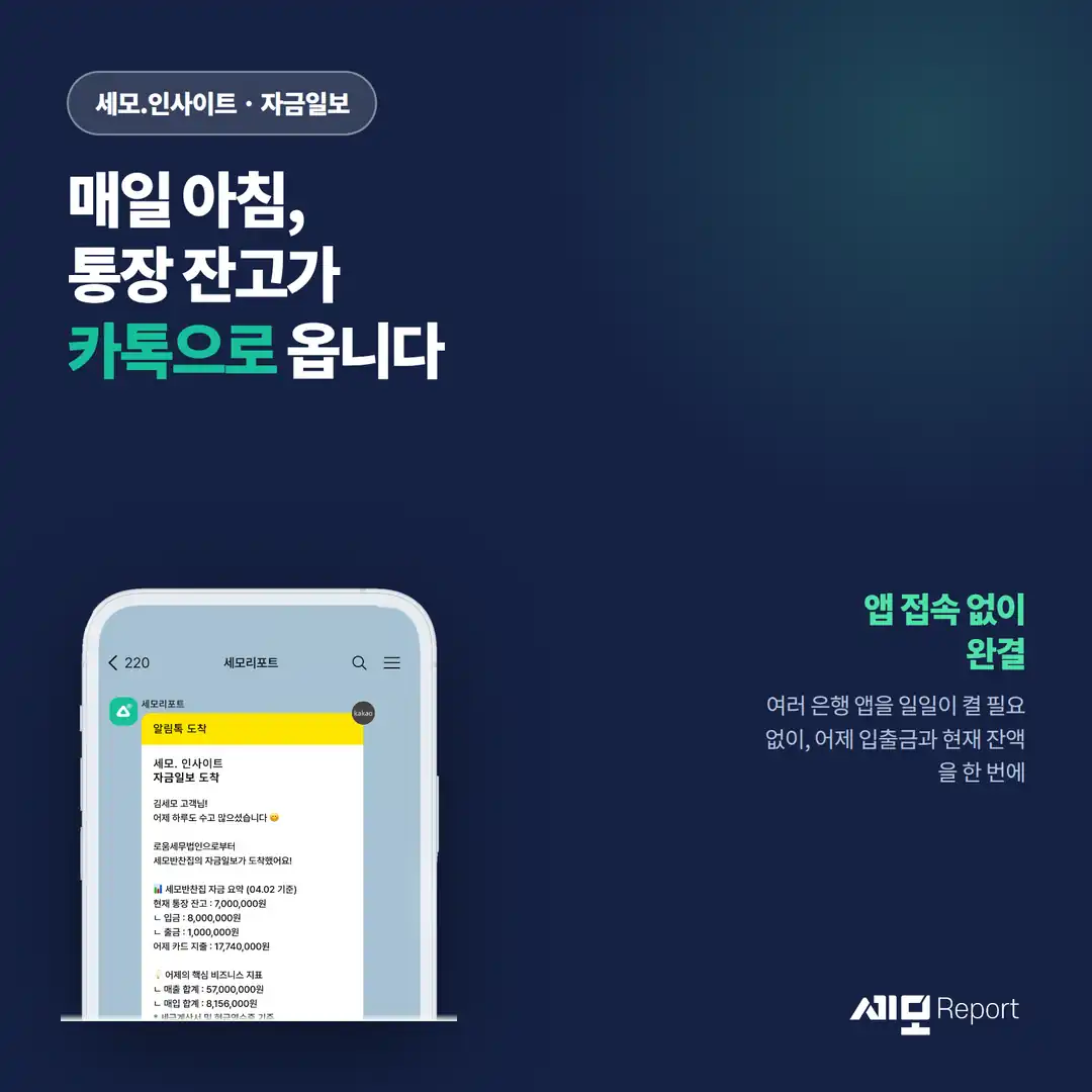 매일 아침 통장 잔고가 카카오톡으로 오는 자금일보 화면