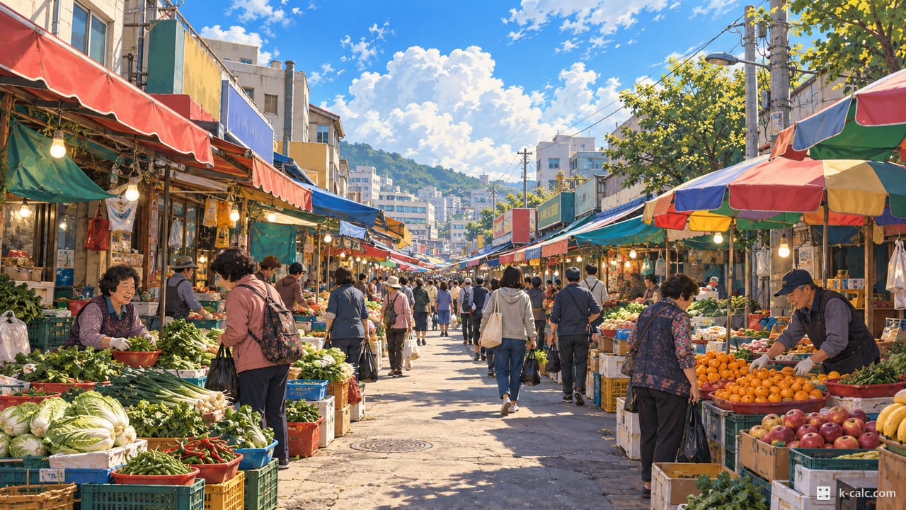 부산광역시 북구 구포동, 구포시장 거리 풍경 일러스트