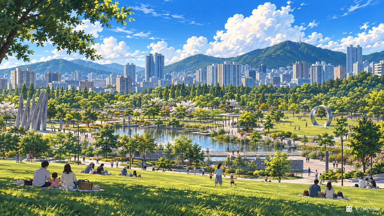 부산광역시 부산진구 범전동, 부산시민공원 풍경 일러스트