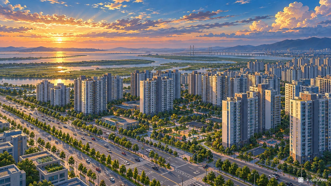 부산광역시 강서구 명지동, 명지국제신도시 아파트단지 풍경 일러스트