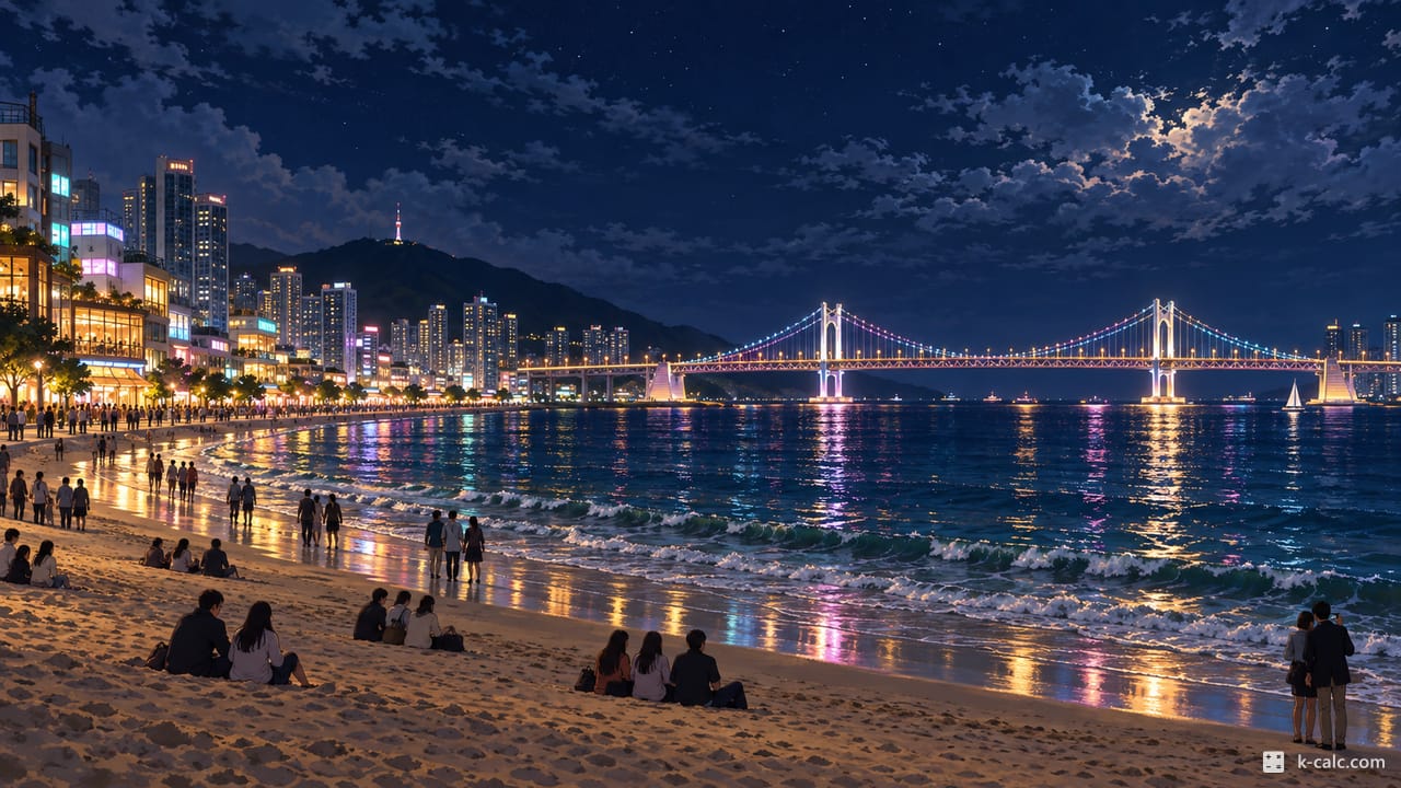 부산광역시 수영구 광안동, 광안리해변과 광안대교 풍경 일러스트