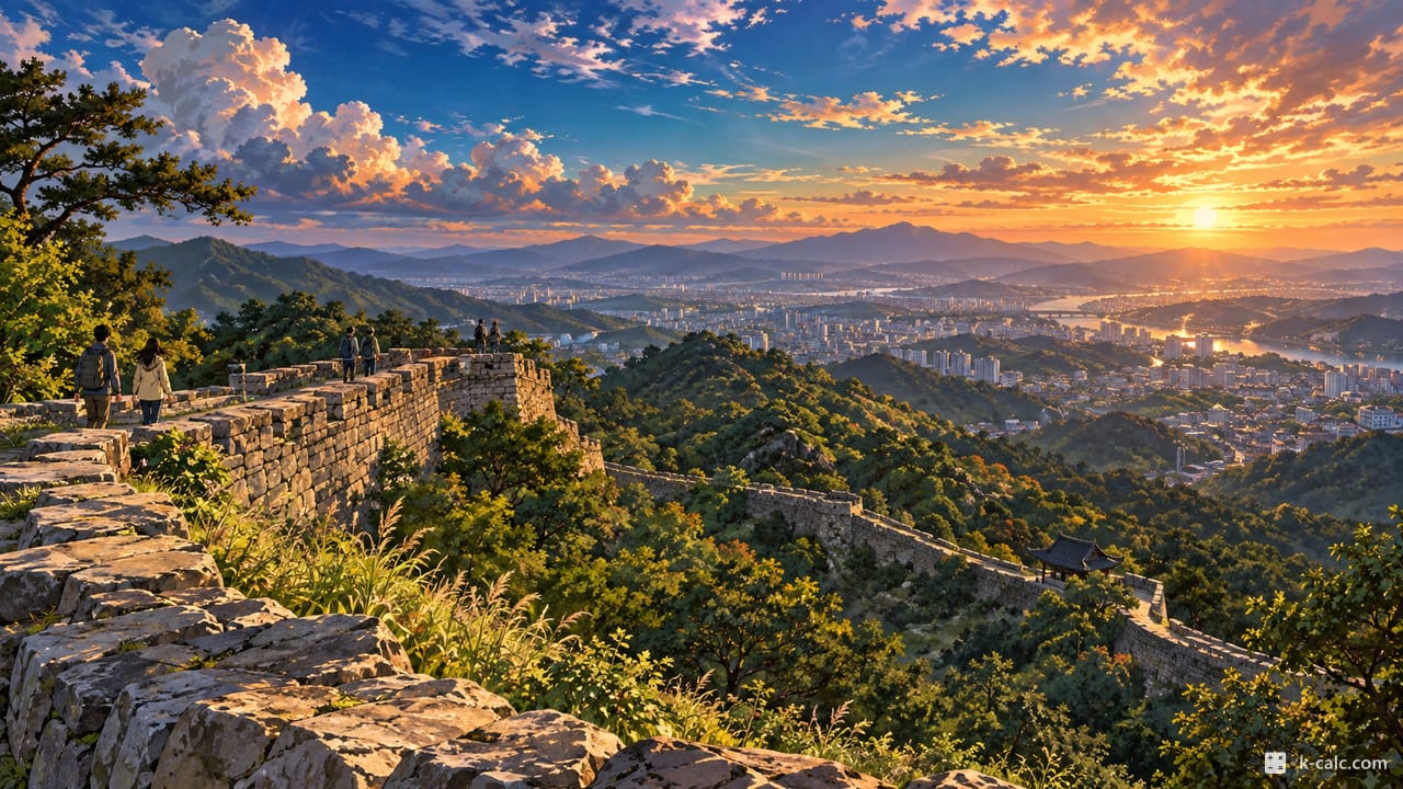 충청북도 청주시 상당구 산성동, 상당산성 성곽길 풍경 일러스트