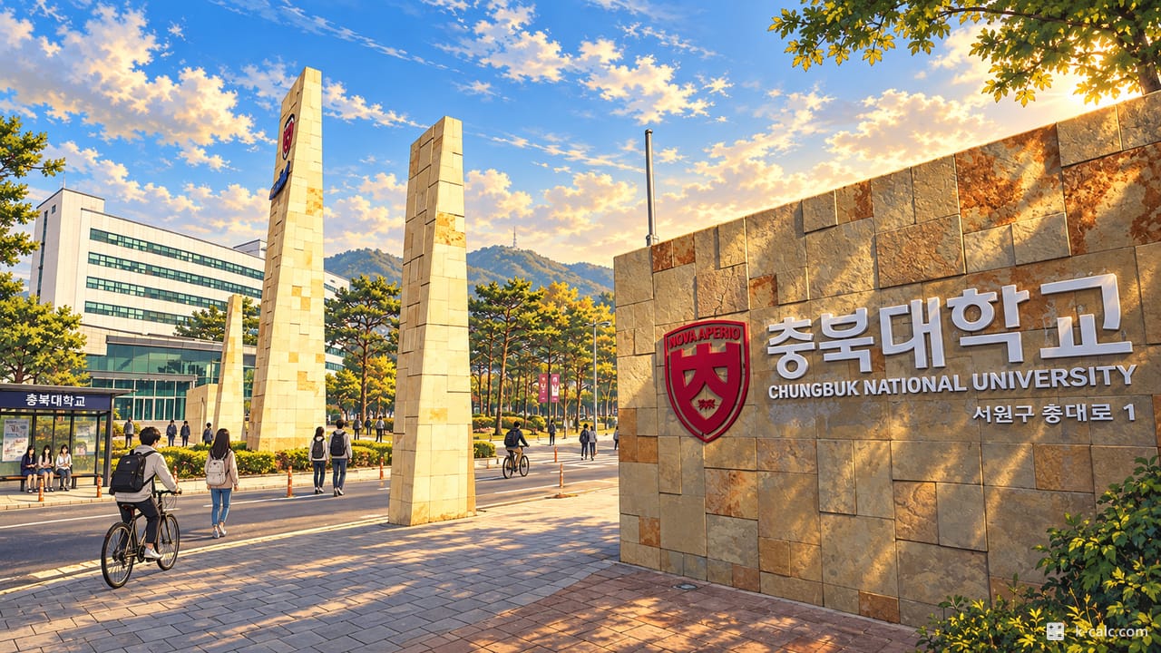 충청북도 청주시 서원구 개신동, 충북대학교 캠퍼스 정문 풍경 일러스트