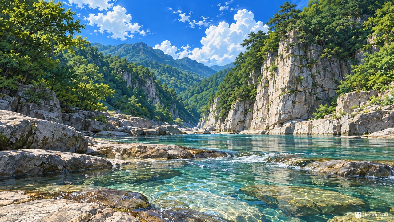 충청북도 괴산군 청천면, 화양구곡 계곡 바위 풍경 일러스트