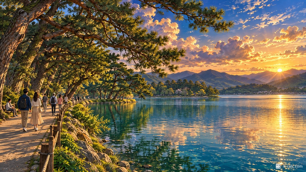 충청북도 제천시 의림동, 의림지 저수지 소나무 풍경 일러스트