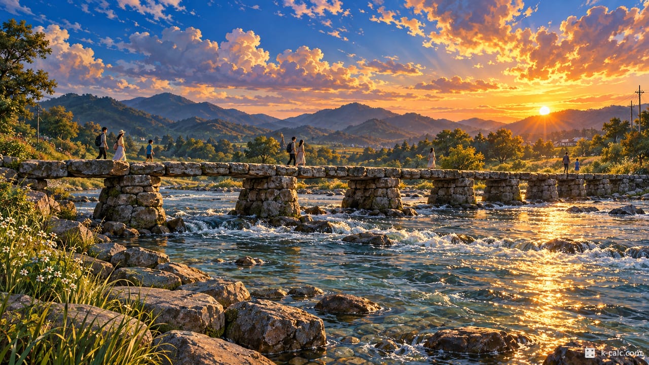 충청북도 진천군 문백면, 진천 농다리 돌다리 풍경 일러스트