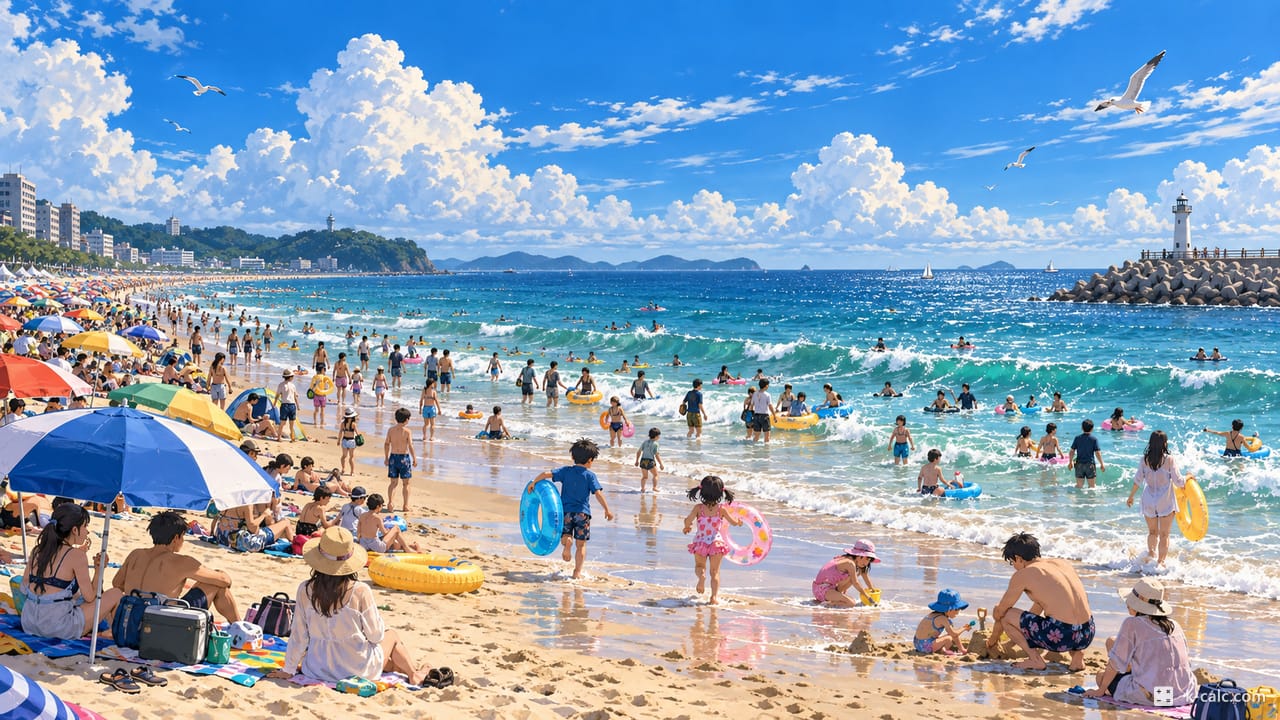 충청남도 보령시 대천동, 대천해수욕장 백사장 풍경 일러스트