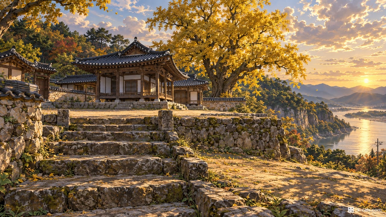 대구광역시 달성군 구지면, 도동서원 옛 건물 풍경 일러스트