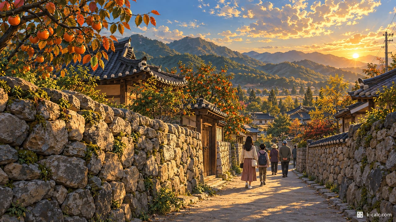 대구광역시 군위군 부계면, 한밤마을 돌담길 풍경 일러스트