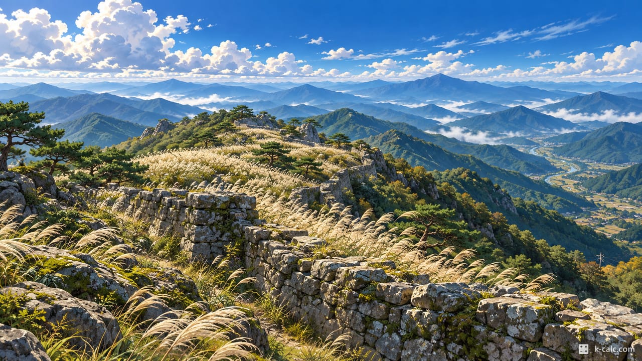 대구광역시 군위군 삼국유사면, 화산산성 능선 풍경 일러스트