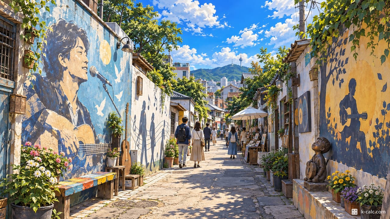 대구광역시 중구 대봉동, 김광석 다시그리기길 벽화골목 풍경 일러스트