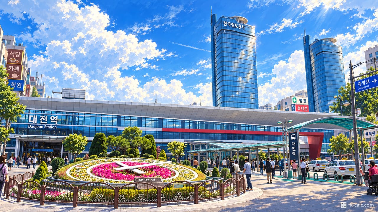 대전광역시 동구 정동, 대전역 광장 풍경 일러스트