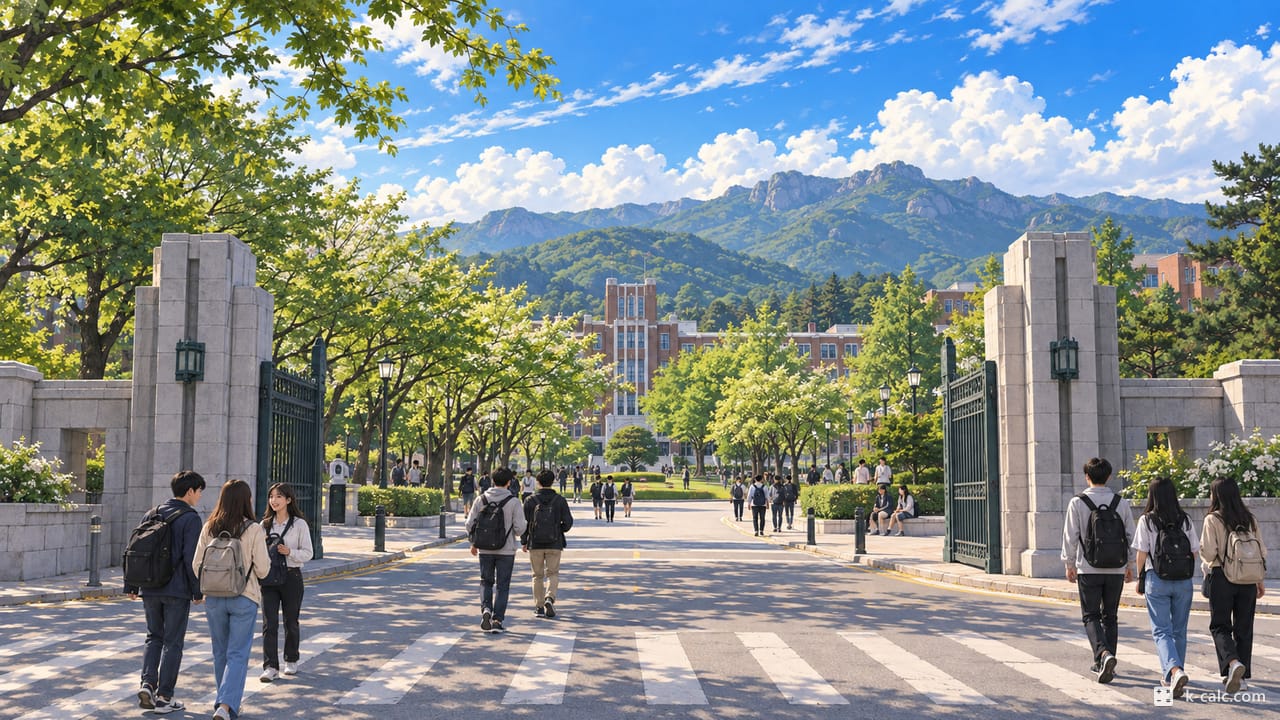 광주광역시 북구 용봉동, 전남대 정문과 캠퍼스 풍경 일러스트