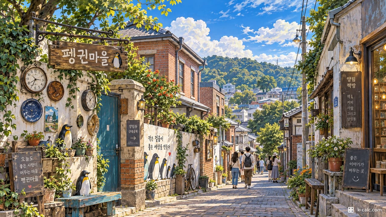 광주광역시 남구 양림동, 양림동 근대골목과 펭귄마을 풍경 일러스트