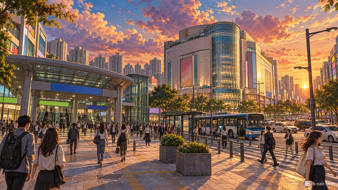 경기도 안산시 단원구 고잔동, 안산중앙역과 롯데백화점 풍경 일러스트