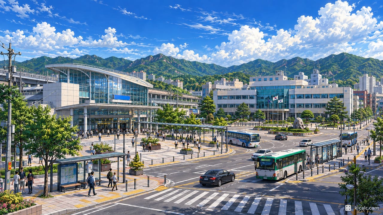 경기도 동두천시 생연동, 동두천중앙역 앞과 동두천시청 풍경 일러스트