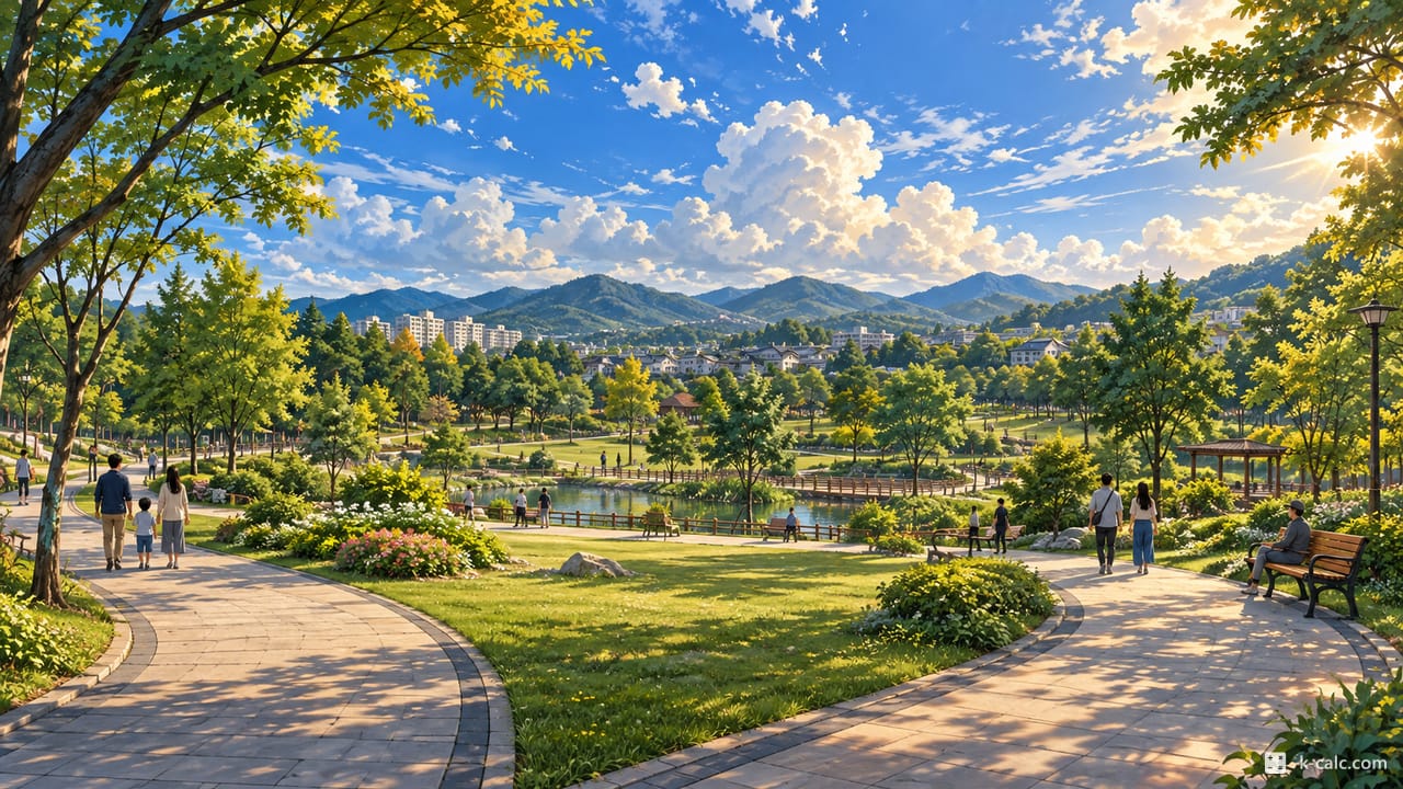 경기도 김포시 통진읍, 마송중앙공원 풍경 일러스트