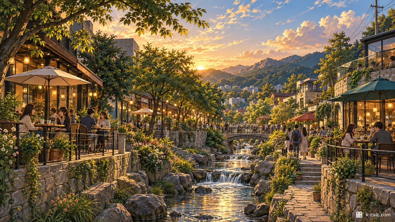 경기도 고양시 일산동구 풍동, 애니골 카페거리 풍경 일러스트