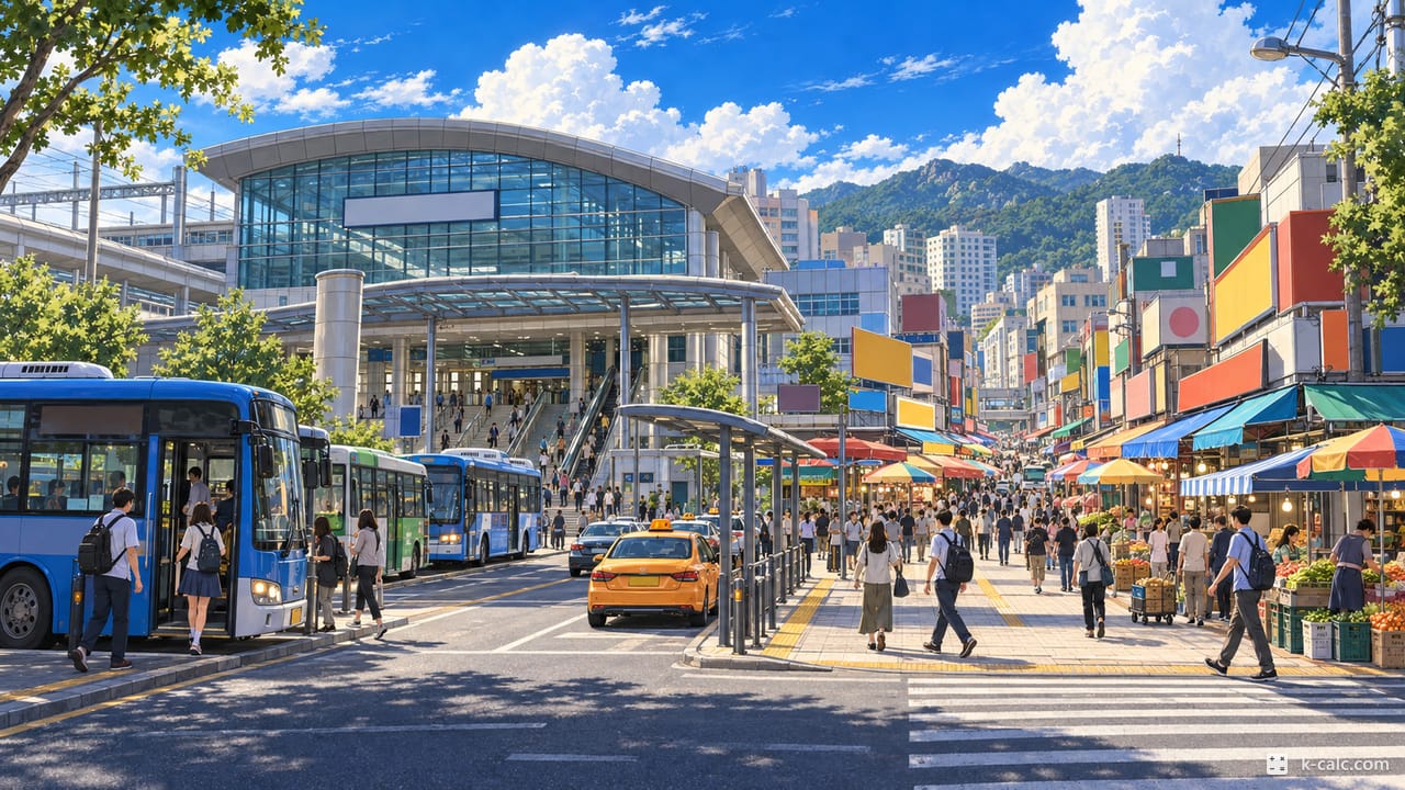 경기도 군포시 당동, 군포역과 역전시장 풍경 일러스트