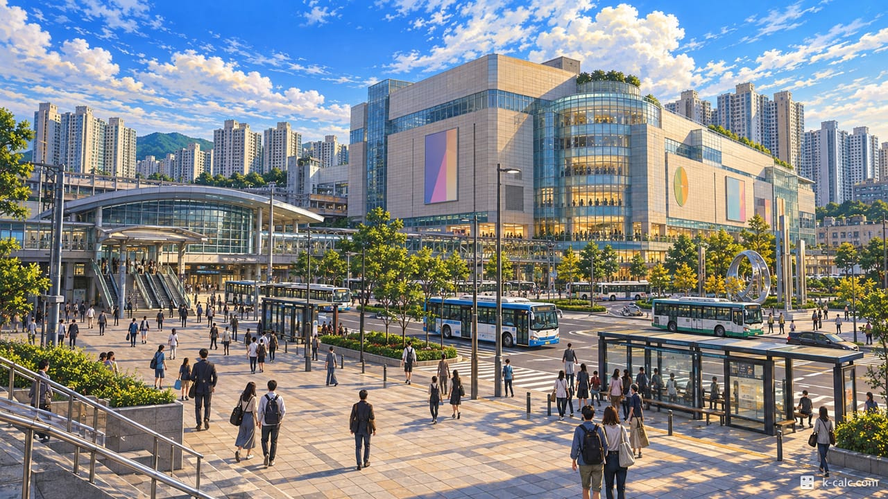경기도 군포시 금정동, 금정역과 AK플라자 풍경 일러스트