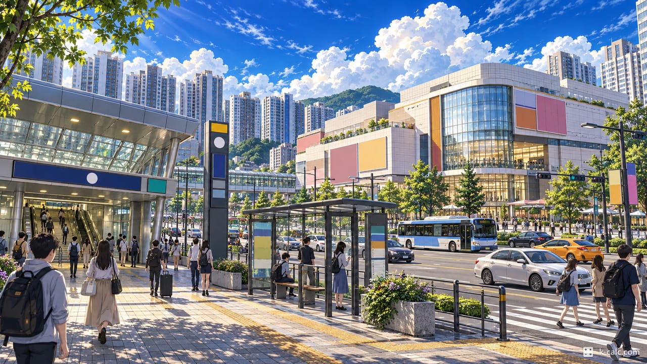 경기도 구리시 갈매동, 갈매역 앞과 모다아울렛 풍경 일러스트