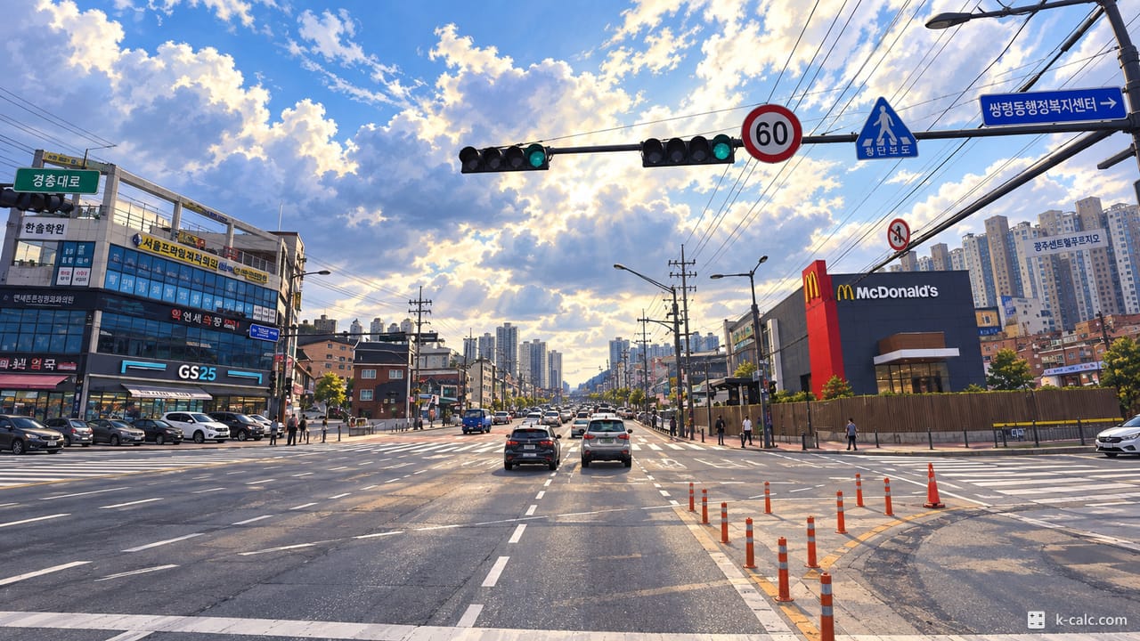 경기도 광주시 쌍령동, 경충대로 교차로 풍경 일러스트