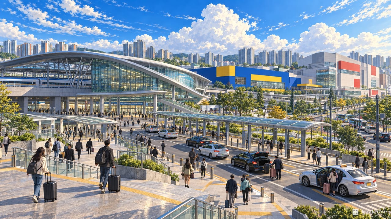 경기도 광명시 일직동, KTX 광명역과 이케아 풍경 일러스트