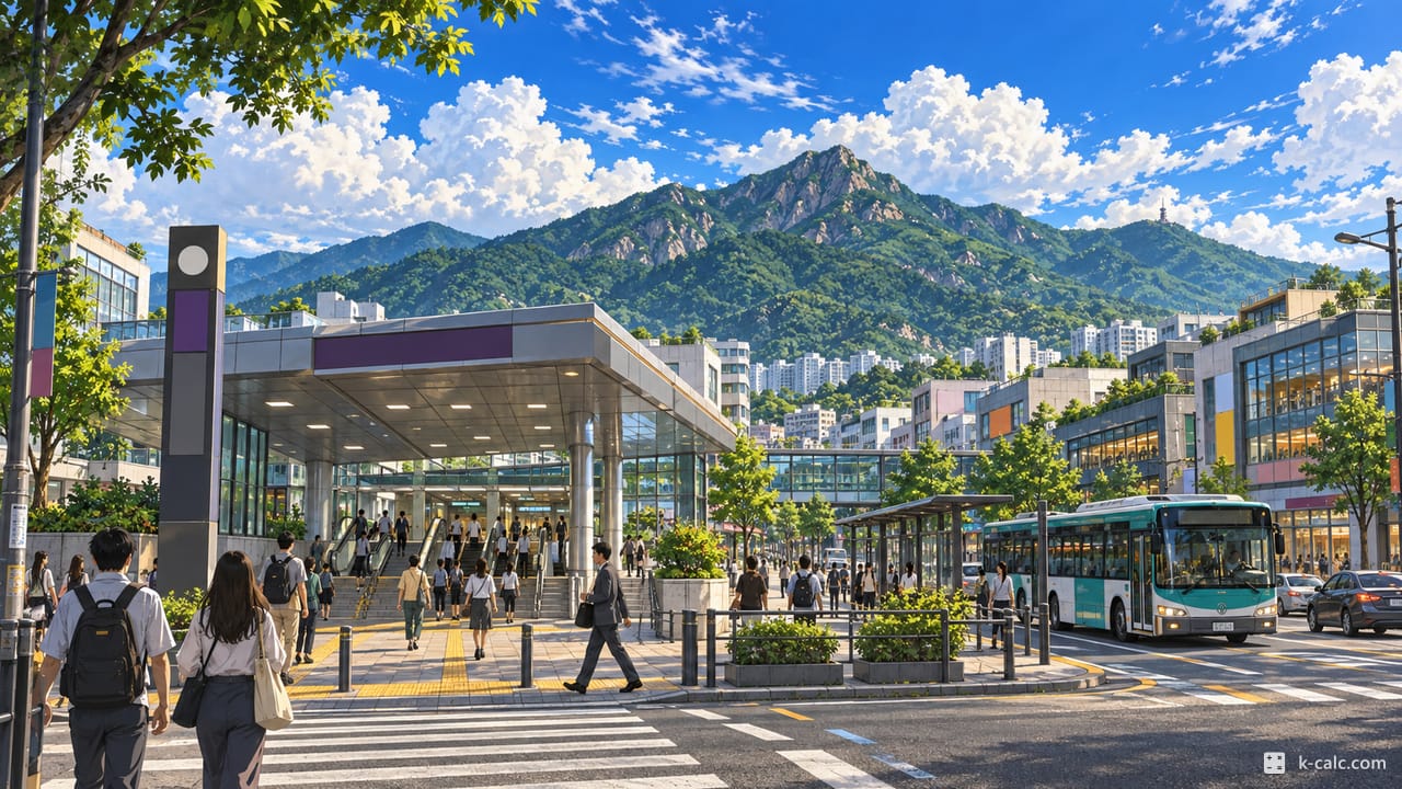 경기도 하남시 창우동, 하남검단산역과 검단산 풍경 일러스트