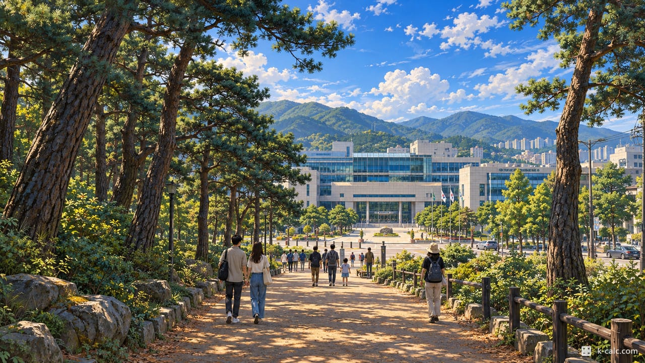 경기도 남양주시 금곡동, 홍유릉 숲길과 남양주시청 풍경 일러스트