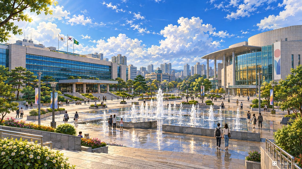 경기도 평택시 비전동, 평택시청과 문화예술회관 풍경 일러스트