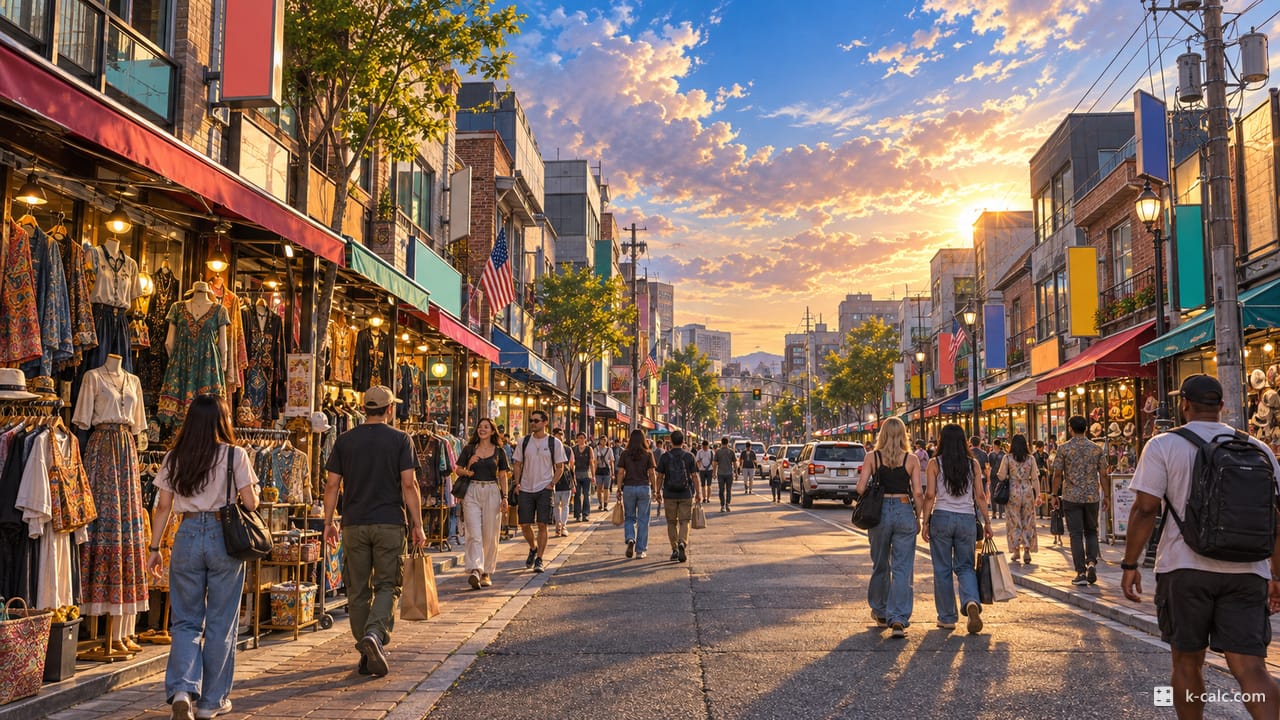 경기도 평택시 신장동, 송탄관광특구 쇼핑거리 풍경 일러스트