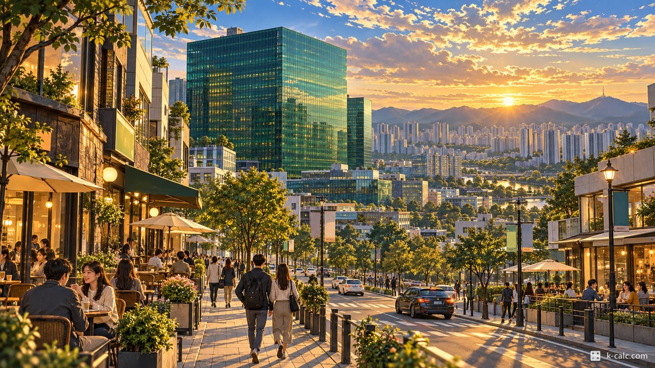 경기도 성남시 분당구 정자동, 정자동 카페거리와 네이버 사옥 풍경 일러스트