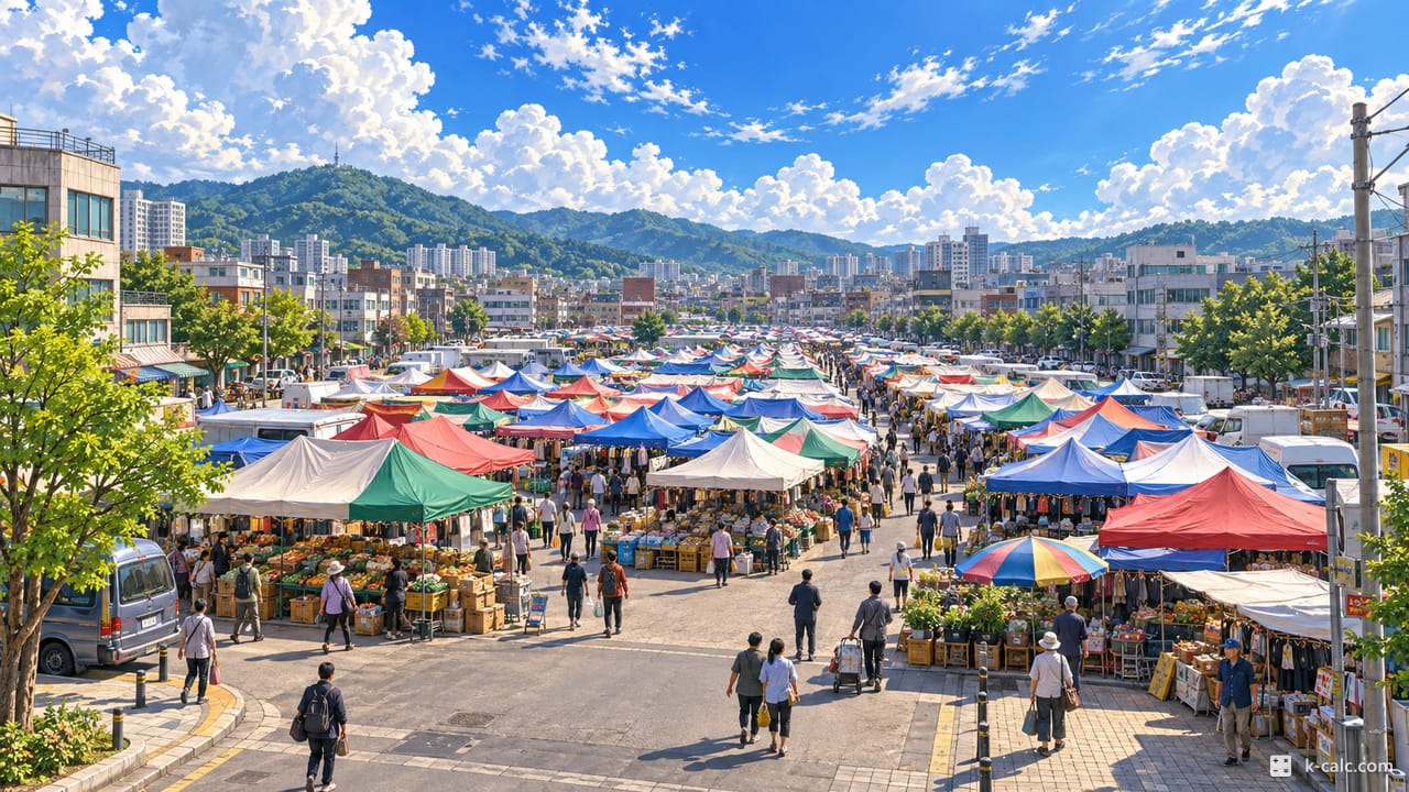 경기도 성남시 중원구 성남동, 모란시장 재래시장 거리 풍경 일러스트