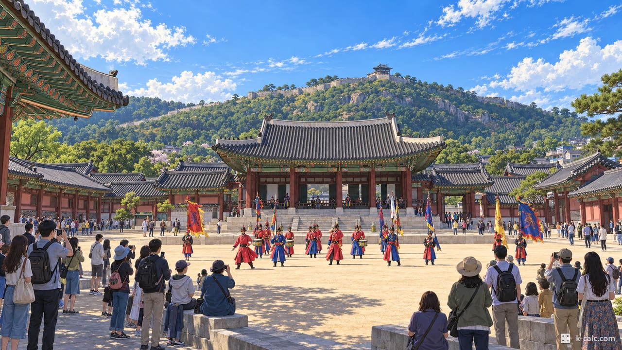 경기도 수원시 팔달구 남창동, 화성행궁 앞마당 풍경 일러스트