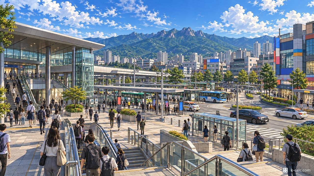경기도 의정부시 호원동, 회룡역 환승광장 풍경 일러스트