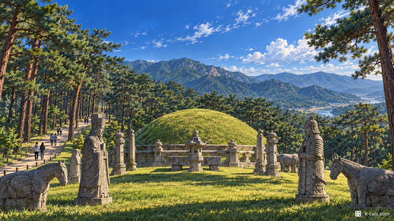 경기도 여주시 세종대왕면, 영릉 세종대왕릉 소나무숲 풍경 일러스트