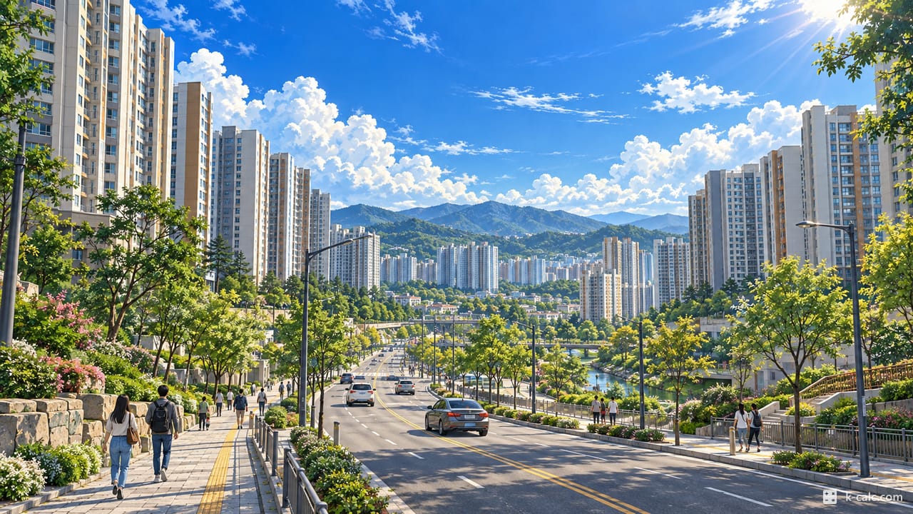 경기도 용인시 처인구 남사읍, 남사 한숲시티 단지 풍경 일러스트