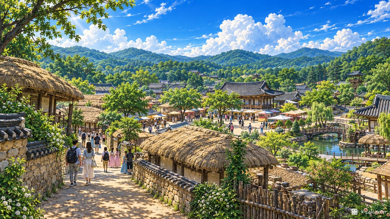 경기도 용인시 기흥구 보라동, 한국민속촌 풍경 일러스트