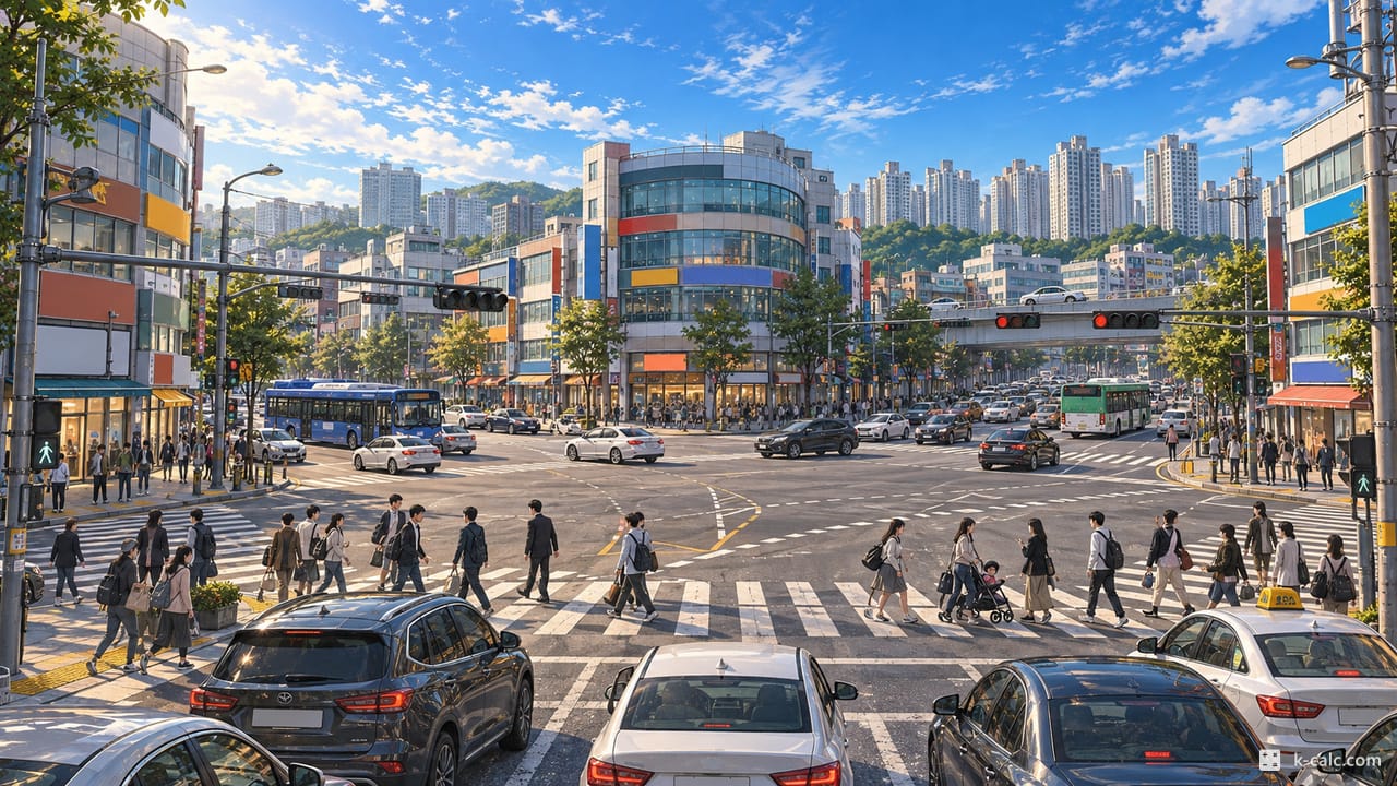 경기도 용인시 기흥구 신갈동, 신갈오거리 풍경 일러스트
