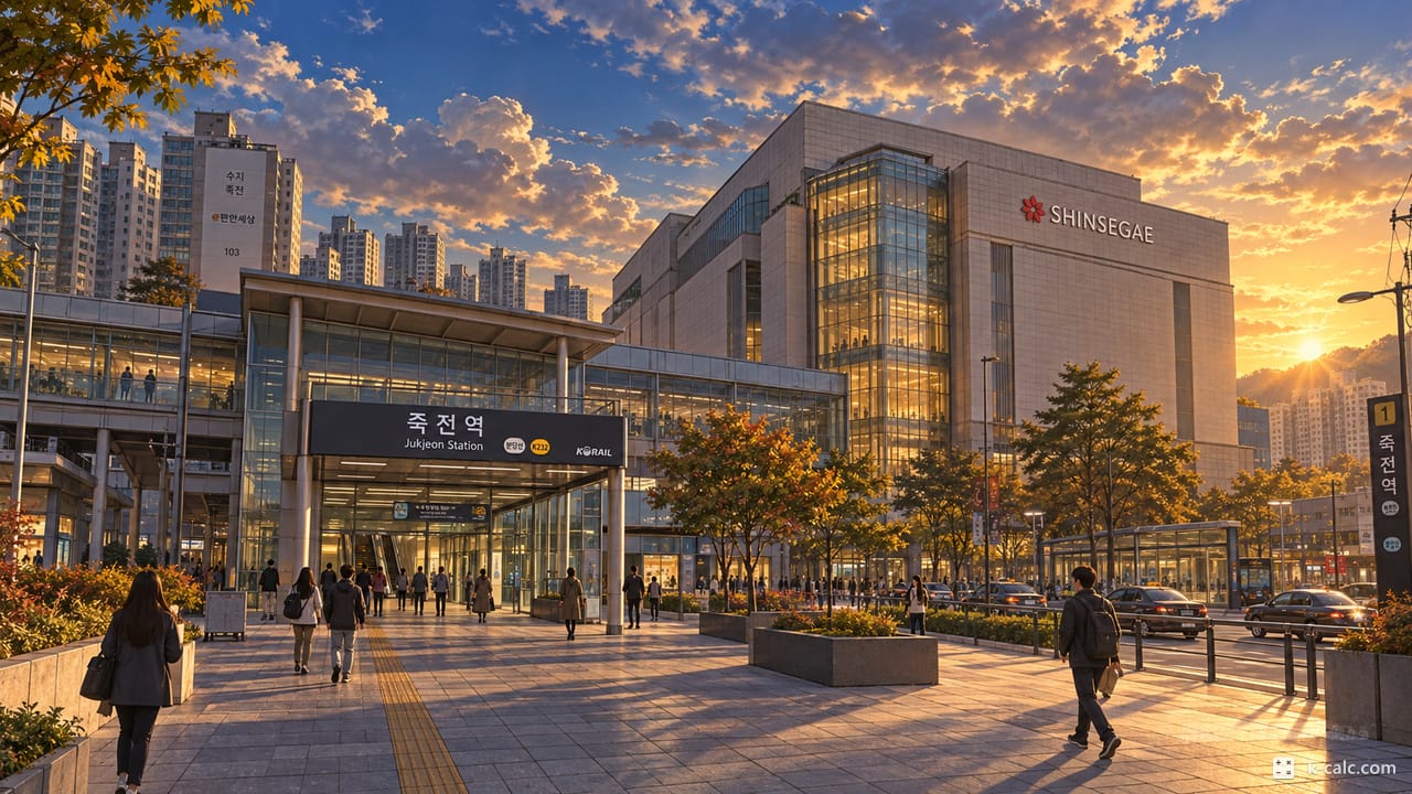 경기도 용인시 수지구 죽전동, 죽전역과 신세계백화점 풍경 일러스트