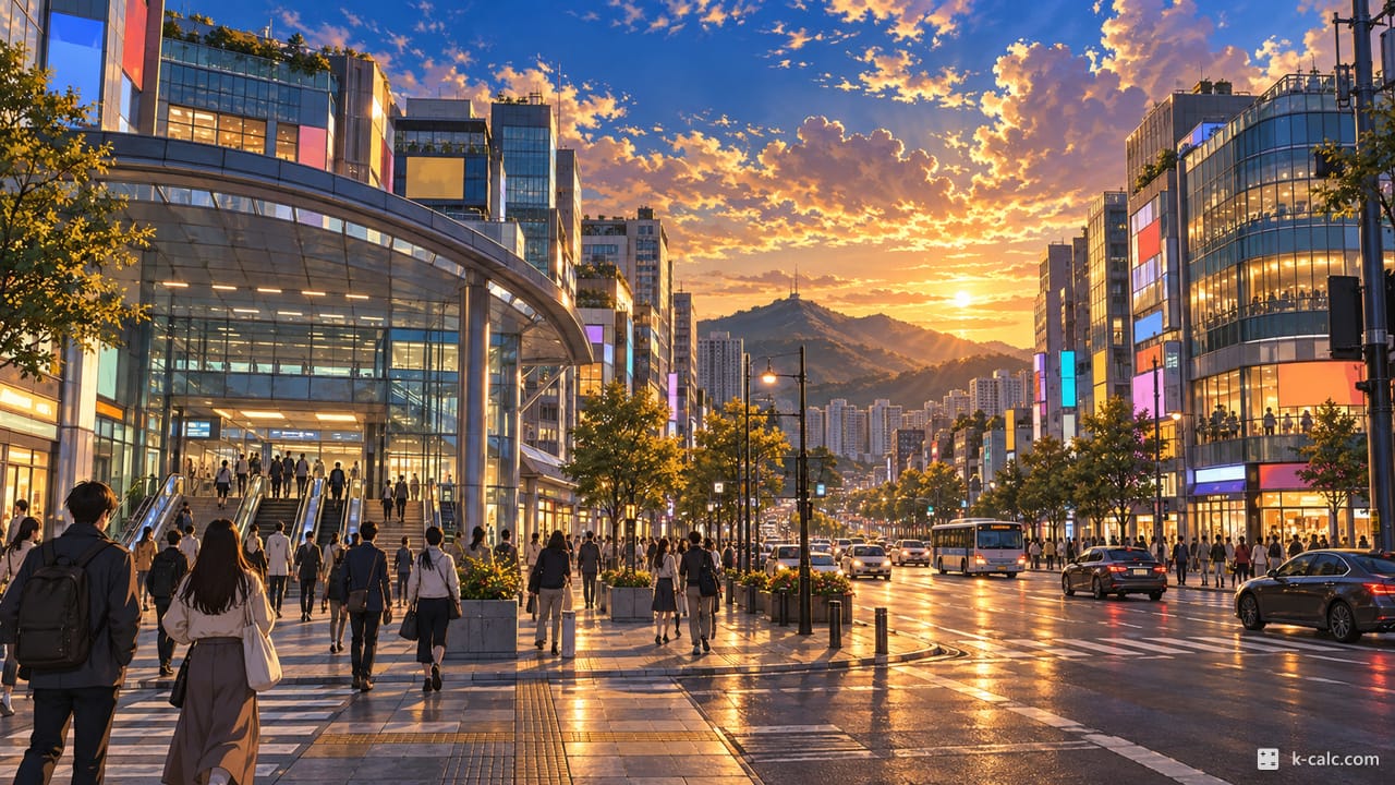 경기도 용인시 수지구 풍덕천동, 수지구청역 번화가 풍경 일러스트