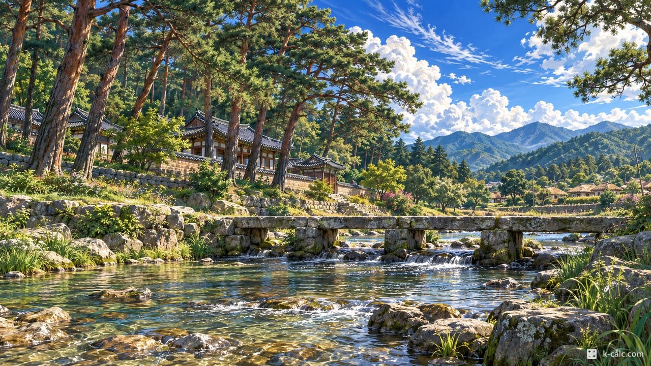 경상북도 영주시 순흥면, 소수서원 소나무숲 풍경 일러스트