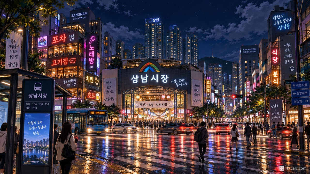 경상남도 창원시 성산구 상남동, 상남동 번화가 야경 일러스트