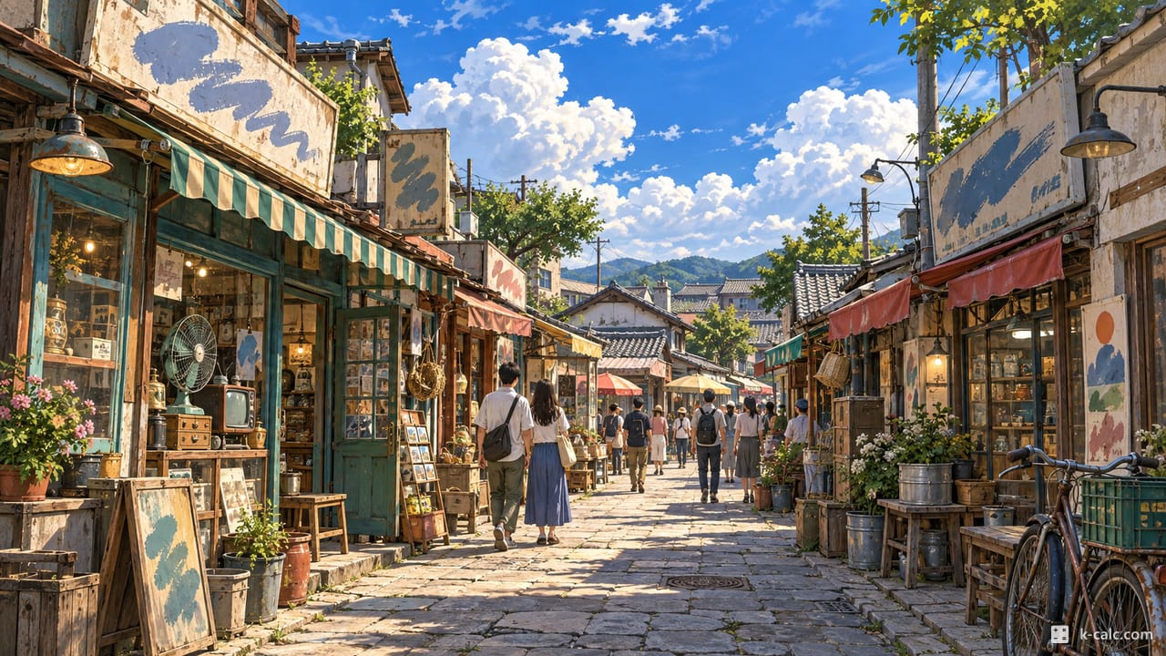 인천광역시 강화군 교동면, 대룡시장 복고 거리 풍경 일러스트