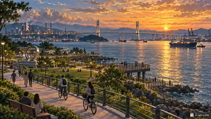 ペアルド水辺公園と李舜臣大橋, 光陽市・太仁洞(テインドン)