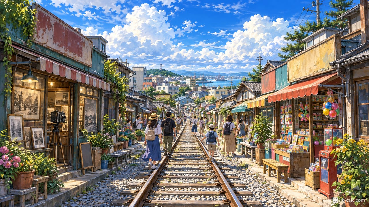 전북특별자치도 군산시 경암동, 경암동 철길마을 풍경 일러스트