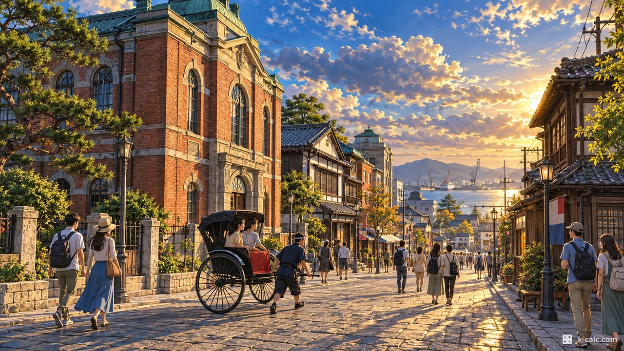 전북특별자치도 군산시 장미동, 군산 근대역사거리 풍경 일러스트