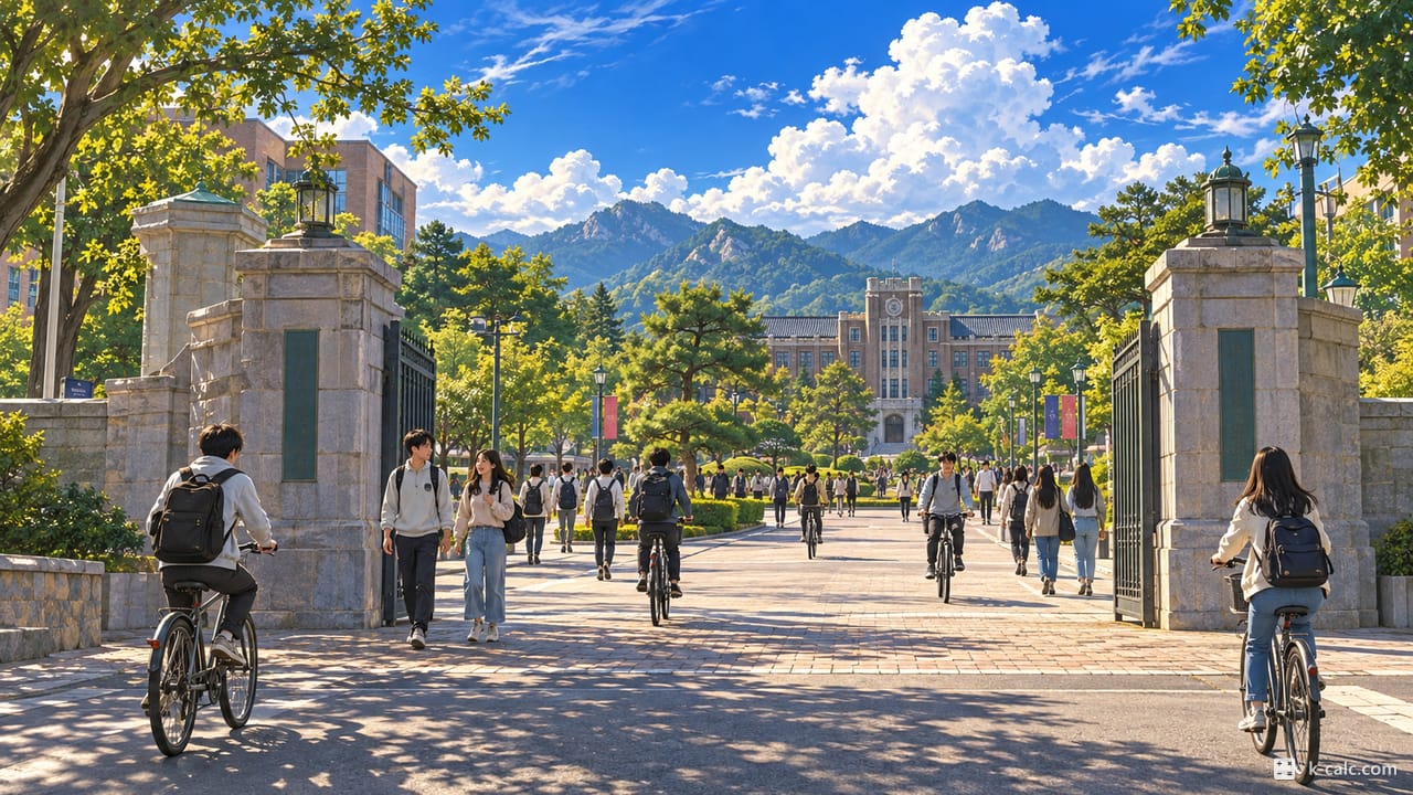전북특별자치도 전주시 덕진구 금암동, 전북대학교 캠퍼스 거리 풍경 일러스트