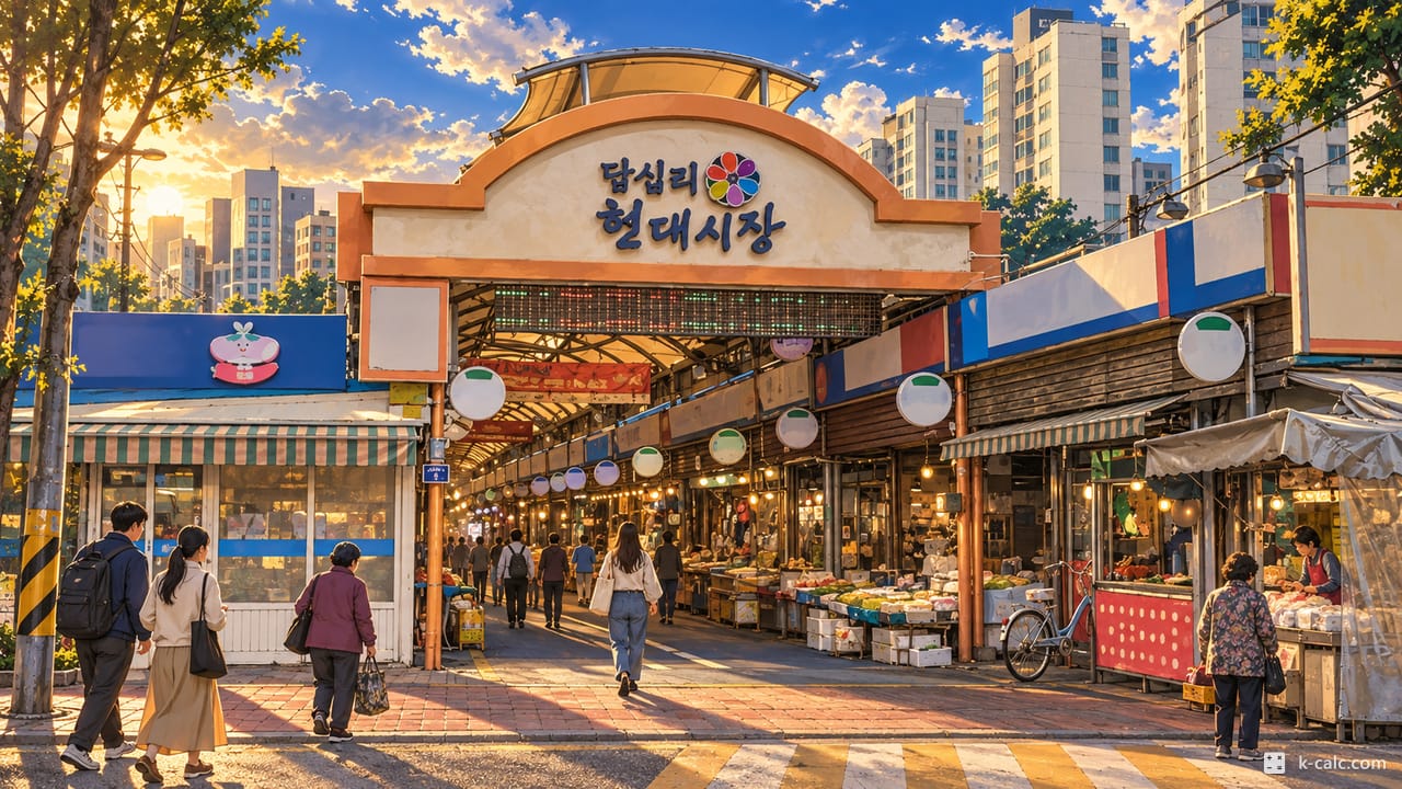 서울특별시 동대문구 답십리동, 답십리 현대시장 거리 풍경 일러스트